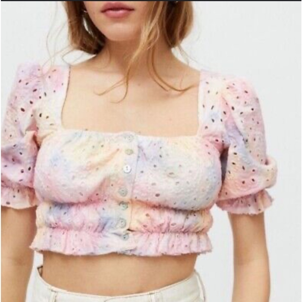 Urban Outfitters Tie Dye Puff Sleeve Crop Top XS